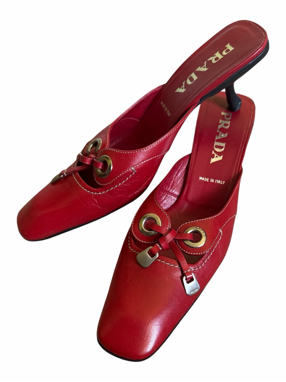 Vintage/Y2K PRADA Red Leather Mule Heels size EU 38